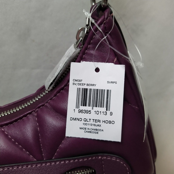 Coach Teri Hobo Diamond Deep Berry Quilted Leather Zipper Shoulder Bag -NWT $528 - Picture 4 of 16